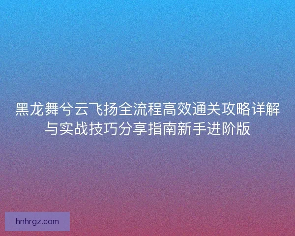 黑龙舞兮云飞扬全流程高效通关攻略详解与实战技巧分享指南新手进阶版